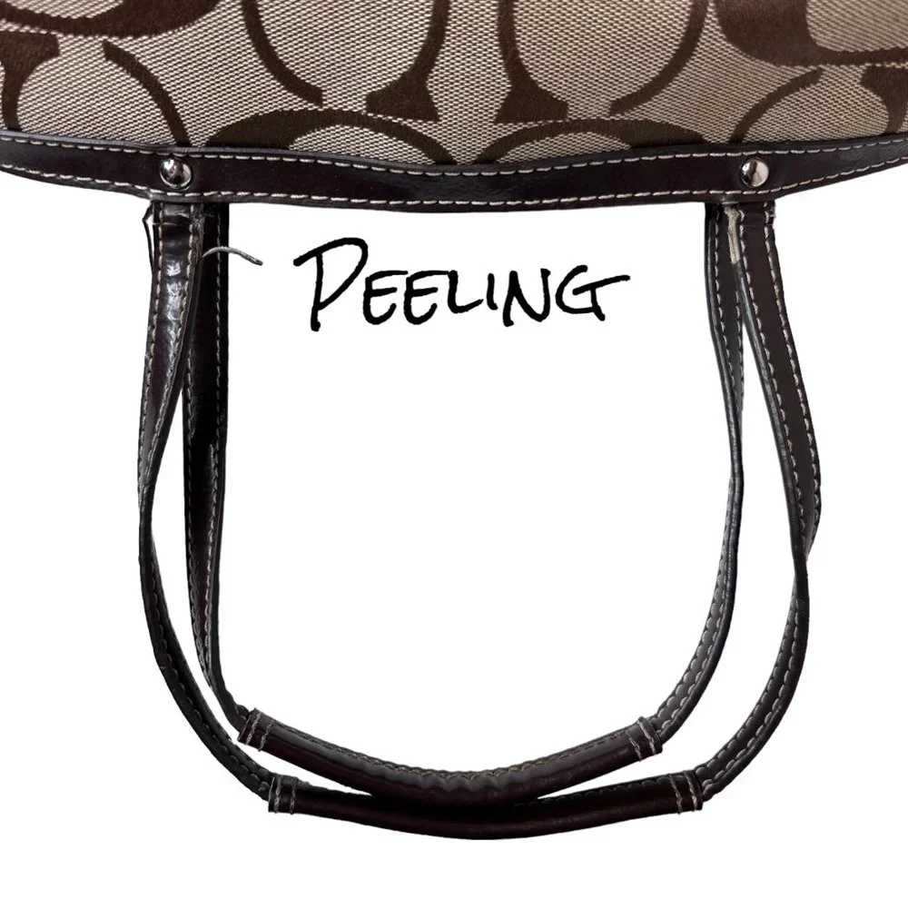 Coach Khaki and Mahogany Stripe Signature Kisslock Carryall Bag F19190 - Picture 7 of 13